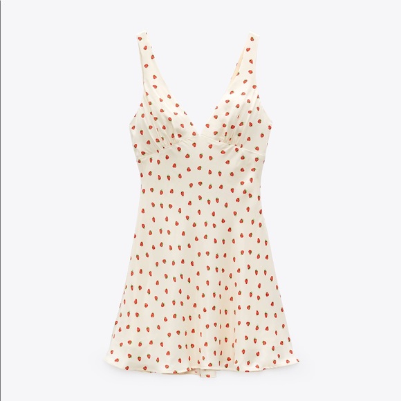 Zara Dresses Zara Satin Effect Strawberry Print Dress Poshmark